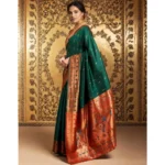 Generic Women's Silk Blend Zari Woven Saree With Unstitched Blouse 5.5Mtr (Green) - Image 4