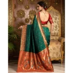 Generic Women's Silk Blend Zari Woven Saree With Unstitched Blouse 5.5Mtr (Green) - Image 2