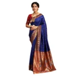 Generic Women's Silk Blend Zari Woven Saree With Unstitched Blouse 5.5Mtr (Navy)