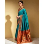 Generic Women's Silk Blend Zari Woven Saree With Unstitched Blouse 5.5Mtr (Rama) - Image 4