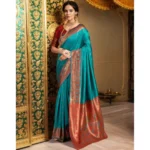 Generic Women's Silk Blend Zari Woven Saree With Unstitched Blouse 5.5Mtr (Rama) - Image 3
