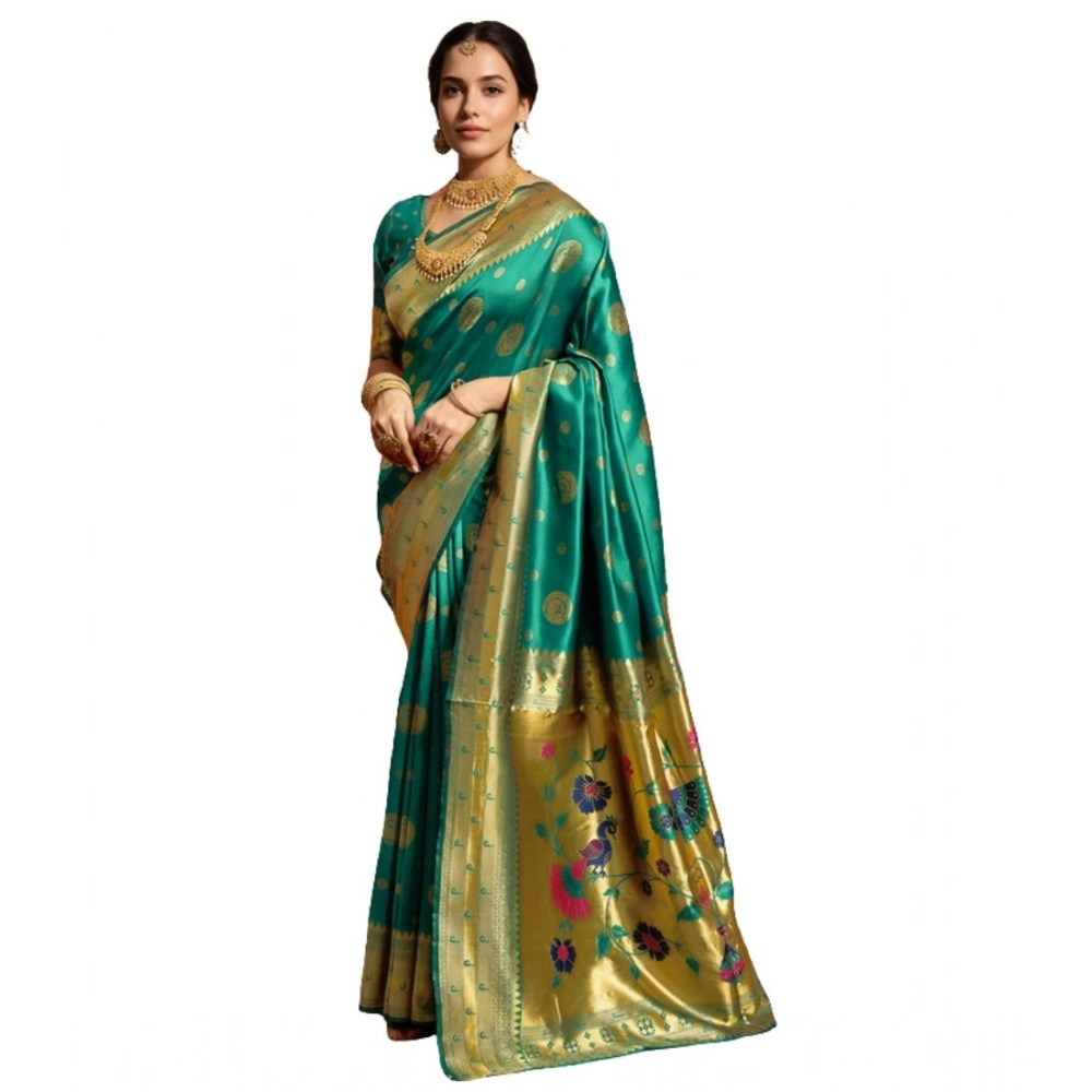 PID-62793-Generic-Women-s-Silk-Blend-Paithani-Saree-With-Unstitched-Blouse-5-5-Mtr-Green-1-1000x1000-1.webp Generic Women's Silk Blend Paithani Saree With Unstitched Blouse 5.5Mtr (Green) - Image 1