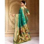 Generic Women's Silk Blend Paithani Saree With Unstitched Blouse 5.5Mtr (Green) - Image 2