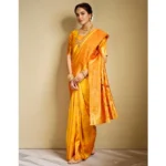 Generic Women's Silk Blend Paithani Saree With Unstitched Blouse 5.5Mtr (Mustard) - Image 3