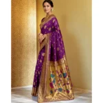 Generic Women's Silk Blend Paithani Saree With Unstitched Blouse 5.5Mtr (Purple) - Image 4