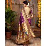 Generic Women's Silk Blend Paithani Saree With Unstitched Blouse 5.5Mtr (Purple) - Image 3