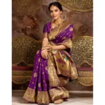 Generic Women's Silk Blend Paithani Saree With Unstitched Blouse 5.5Mtr (Purple) - Image 2