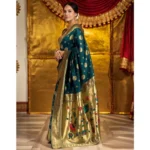 Generic Women's Silk Blend Paithani Saree With Unstitched Blouse 5.5Mtr (Teal) - Image 4