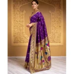 Generic Women's Silk Blend Woven Saree With Unstitched Blouse 5.5Mtr (Purple) - Image 3