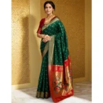 Generic Women's Silk Blend Zari Woven Saree With Unstitched Blouse 5.5Mtr (Green) - Image 3