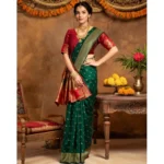 Generic Women's Silk Blend Zari Woven Saree With Unstitched Blouse 5.5Mtr (Green) - Image 2