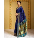 Generic Women's Silk Blend Zari Woven Saree With Unstitched Blouse 5.5Mtr (Navy) - Image 4