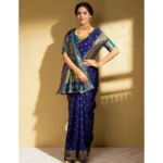 Generic Women's Silk Blend Zari Woven Saree With Unstitched Blouse 5.5Mtr (Navy) - Image 2