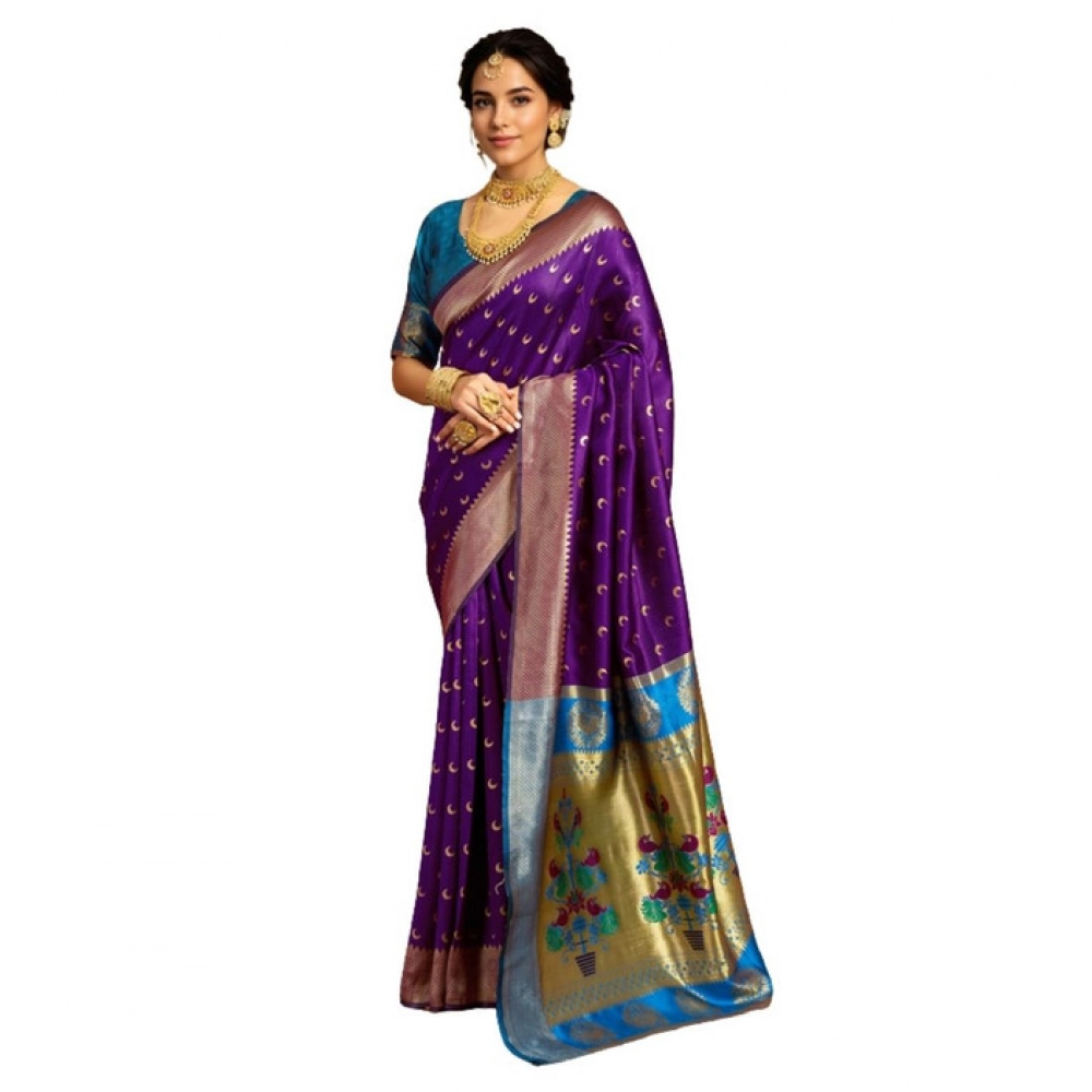 PID-62808-Generic-Women-s-Silk-Blend-Zari-Woven-Saree-With-Unstitched-Blouse-5-5-Mtr-Purple-1-1000x1000-1.webp Generic Women's Silk Blend Zari Woven Saree With Unstitched Blouse 5.5Mtr (Purple) - Image 1