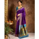 Generic Women's Silk Blend Zari Woven Saree With Unstitched Blouse 5.5Mtr (Purple) - Image 3