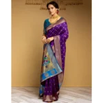 Generic Women's Silk Blend Zari Woven Saree With Unstitched Blouse 5.5Mtr (Purple) - Image 4