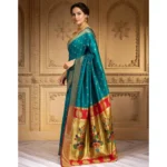 Generic Women's Silk Blend Zari Woven Saree With Unstitched Blouse 5.5Mtr (Rama) - Image 4