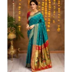 Generic Women's Silk Blend Zari Woven Saree With Unstitched Blouse 5.5Mtr (Rama) - Image 3