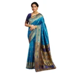 Generic Women's Silk Blend Zari Weaving Saree With Unstitched Blouse 5.5Mtr (Aqua)