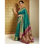 Generic Women's Silk Blend Zari Weaving Saree With Unstitched Blouse 5.5Mtr (Green) - Image 2