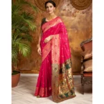 Generic Women's Silk Blend Zari Weaving Saree With Unstitched Blouse 5.5Mtr (Pink) - Image 3