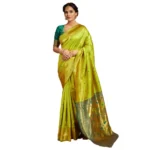 Generic Women's Silk Blend Zari Weaving Saree With Unstitched Blouse 5.5Mtr (Lime-Green)