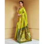 Generic Women's Silk Blend Zari Weaving Saree With Unstitched Blouse 5.5Mtr (Lime-Green) - Image 4