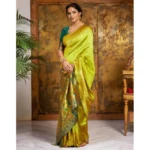 Generic Women's Silk Blend Zari Weaving Saree With Unstitched Blouse 5.5Mtr (Lime-Green) - Image 2