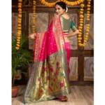 Generic Women's Silk Blend Zari Weaving Saree With Unstitched Blouse 5.5Mtr (Pink) - Image 2