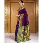Generic Women's Silk Blend Zari Weaving Saree With Unstitched Blouse 5.5Mtr (Purple) - Image 4