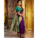 Generic Women's Silk Blend Zari Weaving Saree With Unstitched Blouse 5.5Mtr (Purple) - Image 3