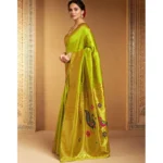 Generic Women's Silk Blend Zari Weaving Saree With Unstitched Blouse 5.5Mtr (Lime-Green) - Image 4
