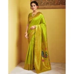 Generic Women's Silk Blend Zari Weaving Saree With Unstitched Blouse 5.5Mtr (Lime-Green) - Image 3