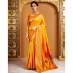 Generic Women's Silk Blend Zari Weaving Saree With Unstitched Blouse 5.5Mtr (Mustard) - Image 3