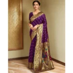 Generic Women's Silk Blend Zari Weaving Saree With Unstitched Blouse 5.5Mtr (Purple) - Image 3