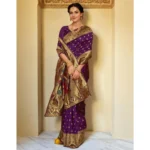 Generic Women's Silk Blend Zari Weaving Saree With Unstitched Blouse 5.5Mtr (Purple) - Image 2