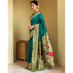 Generic Women's Silk Blend Zari Weaving Saree With Unstitched Blouse 5.5Mtr (Rama) - Image 4