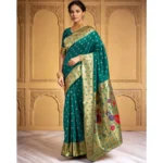 Generic Women's Silk Blend Zari Weaving Saree With Unstitched Blouse 5.5Mtr (Rama) - Image 3