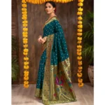 Generic Women's Silk Blend Zari Weaving Saree With Unstitched Blouse 5.5Mtr (Teal) - Image 4