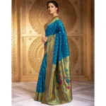 Generic Women's Silk Blend Zari Weaving Saree With Unstitched Blouse 5.5Mtr (Turquoise) - Image 4