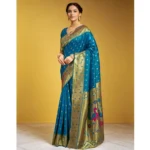 Generic Women's Silk Blend Zari Weaving Saree With Unstitched Blouse 5.5Mtr (Turquoise) - Image 3