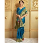 Generic Women's Silk Blend Zari Weaving Saree With Unstitched Blouse 5.5Mtr (Turquoise) - Image 2