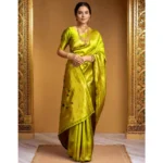 Generic Women's Silk Blend Zari Weaving Saree With Unstitched Blouse 5.5Mtr (Lime-Green) - Image 3