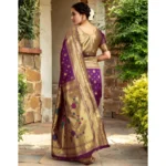 Generic Women's Silk Blend Zari Weaving Saree With Unstitched Blouse 5.5Mtr (Purple) - Image 3