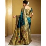 Generic Women's Silk Blend Zari Weaving Saree With Unstitched Blouse 5.5Mtr (Teal) - Image 2