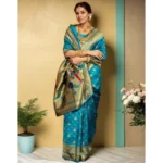 Generic Women's Silk Blend Zari Weaving Saree With Unstitched Blouse 5.5Mtr (Turquoise) - Image 3