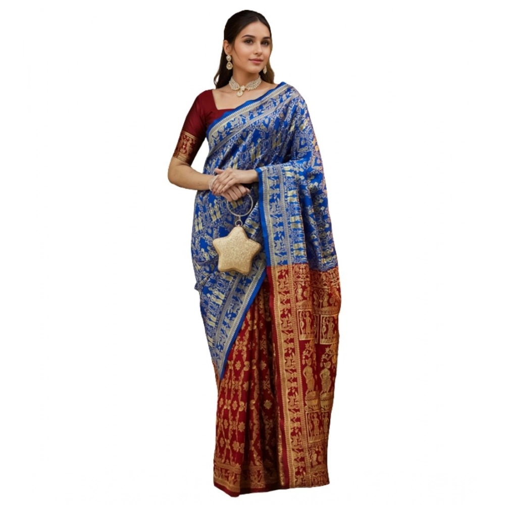 PID-62839-Generic-Women-s-Silk-Blend-Zari-Weaving-Saree-With-Unstitched-Blouse-5-5-Mtr-Blue-1-1000x1000-1.webp Generic Women's Silk Blend Zari Weaving Saree With Unstitched Blouse 5.5Mtr (Blue) - Image 1