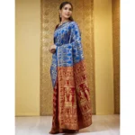 Generic Women's Silk Blend Zari Weaving Saree With Unstitched Blouse 5.5Mtr (Blue) - Image 4
