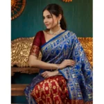 Generic Women's Silk Blend Zari Weaving Saree With Unstitched Blouse 5.5Mtr (Blue) - Image 2