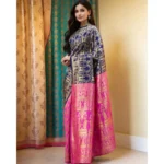 Generic Women's Silk Blend Zari Weaving Saree With Unstitched Blouse 5.5Mtr (Navy) - Image 4